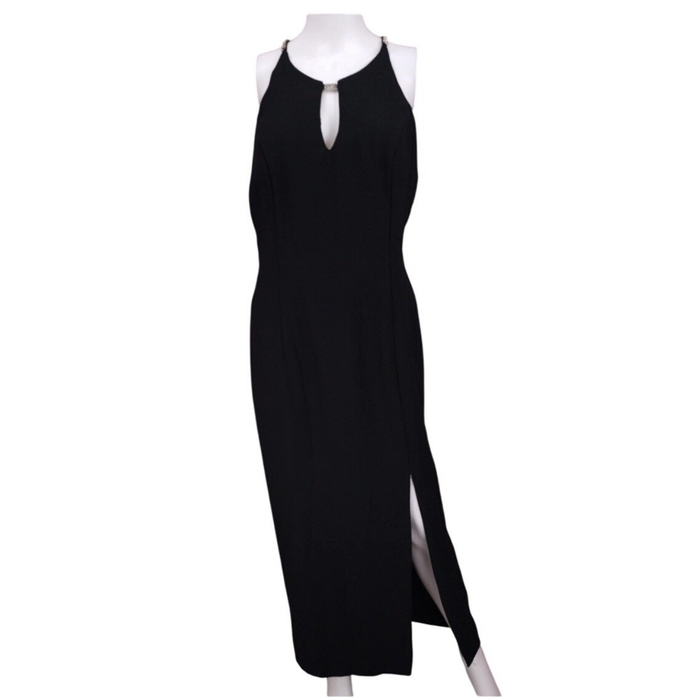 '90s Y2K Dave & Johnny Women's Black Sleeveless Halter Rhinestone Maxi Dress 14